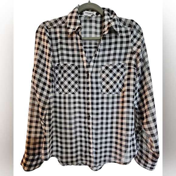 Express Black and White Checkered Blouse, size Small. Never worn! - Picture 1 of 8